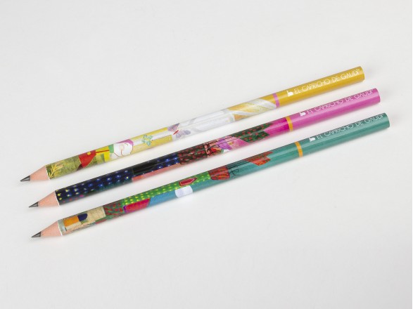 3 pencils with drawings printed on them