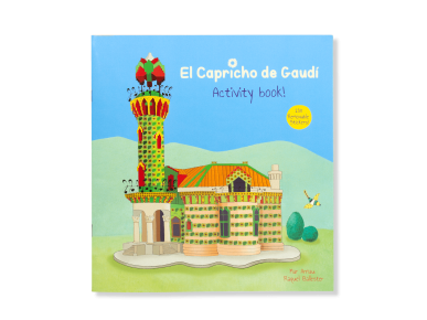 Tapa de un libro de actividades ilustrado con un dibujo del Capricho de Gaudí