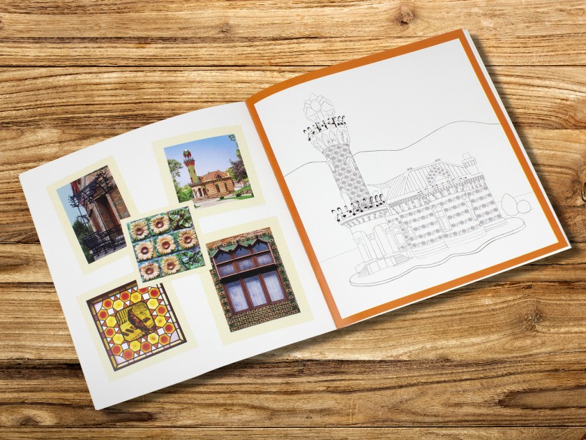Tapa d´un llibre d´activitats il·lustrat amb un dibuix del Capricho de Gaudí