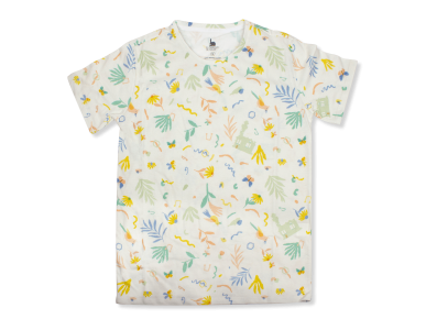 White T-shirt with different designs printed in colour