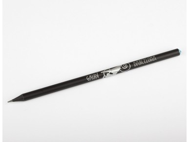 llapis negre amb un drac de plata serigrafiat i un cristall blau a la punta
