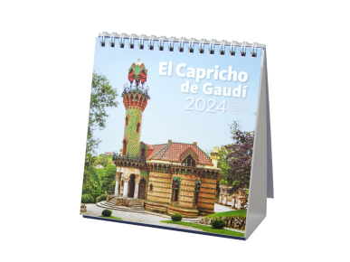 tapa de un calendario de sobremesa con una foto del Capricho de Gaudí