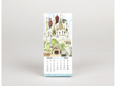2024 accordion-fold calendar showing several of Gaudí's monuments