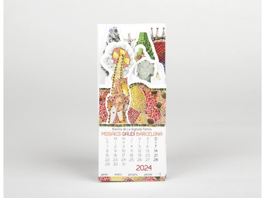Accordion-fold calendar 2024 showing different mosaics by Gaudí