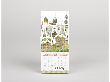 2024 accordion-fold calendar showing different monuments by Domènech i Montaner