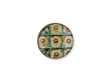 magnet rond avec une photo d'azulejos en forme de tournesols