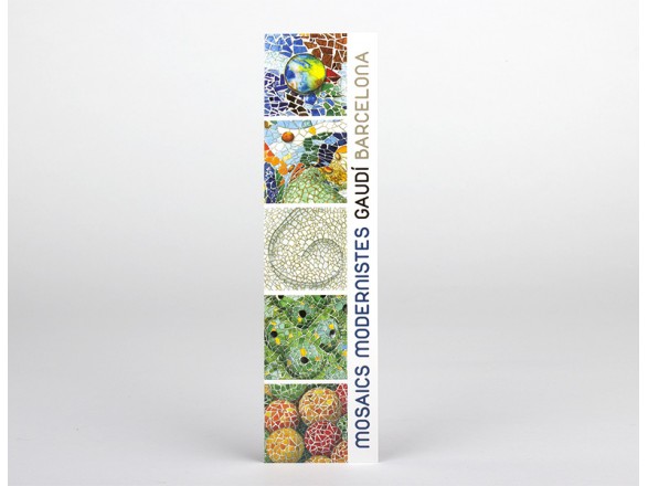 Rectangular bookmark featuring different mosaics of Gaudí's monuments in its plastic case