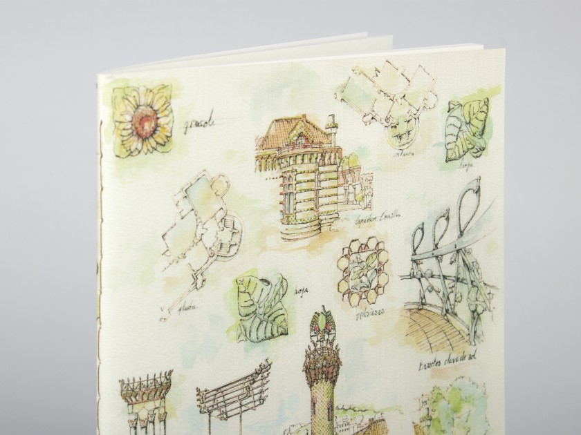 cover of an illustrated notebook with various drawings relating to EL Capricho by Gaudí