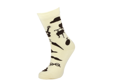 beige sock with different black patterns