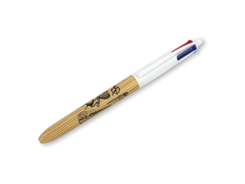 stylo 4 couleurs avec baril en bois