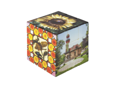Rubik's cube featuring several photos of El Capricho de Gaudí