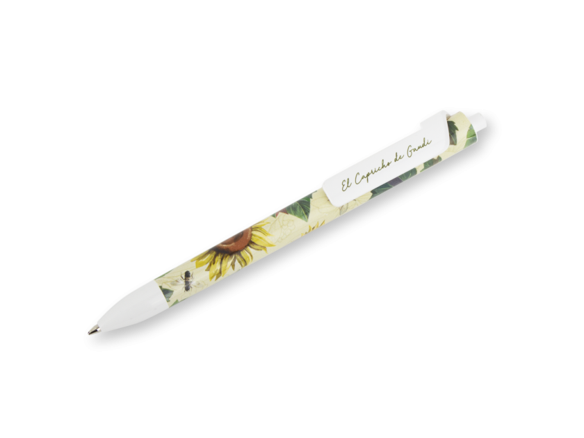 bolígrafo con flores y hojas de girasol impresas