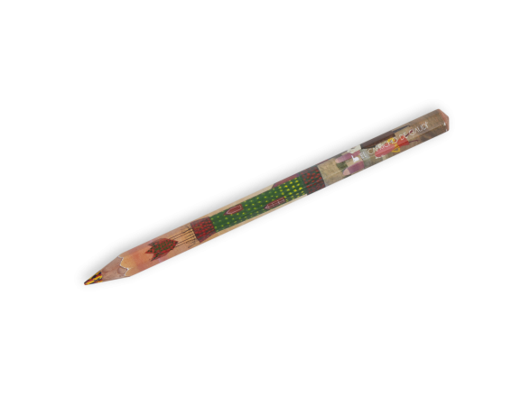 pencil with multi-colour lead and a drawing of Gaudí's Capricho tower