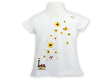 white t-shirt with sunflower design