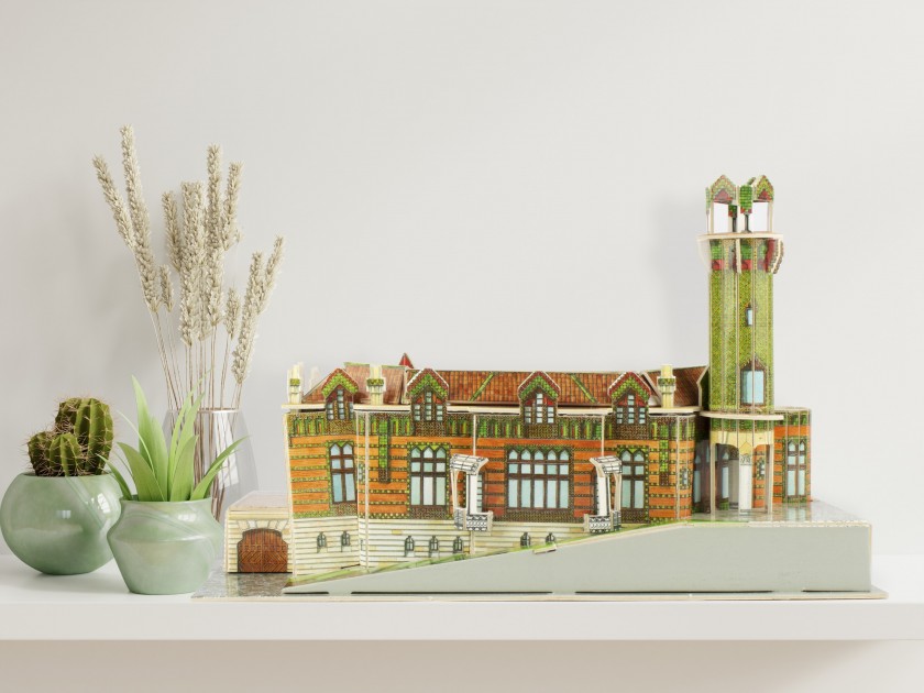 funda de cartón que muestra una maqueta puzzle en 3D del Capricho de Gaudí