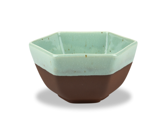 green enamelled hexagonal bowl