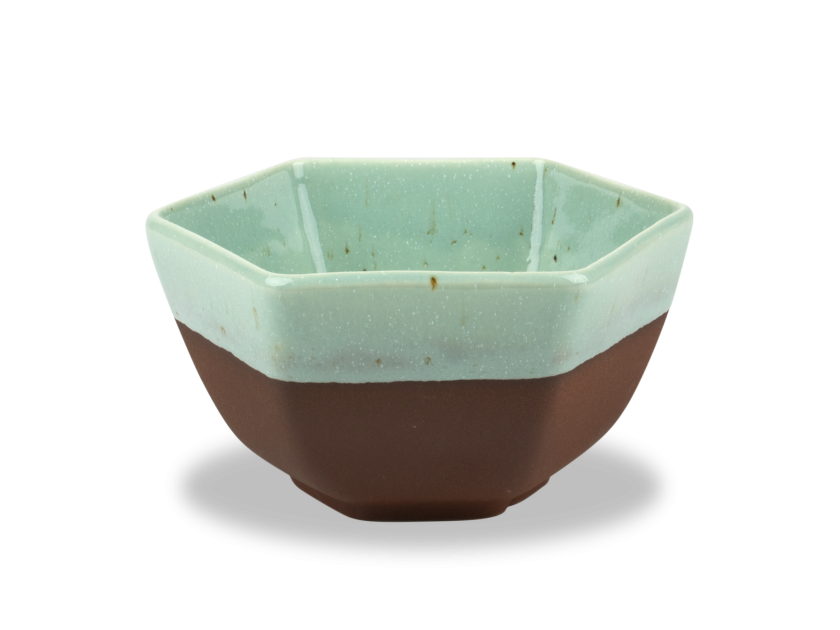 green enamelled hexagonal bowl