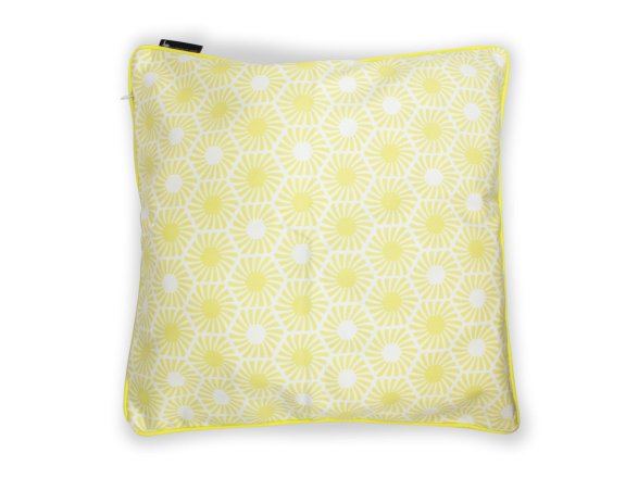 yellow cushion cover with hexagonal pattern