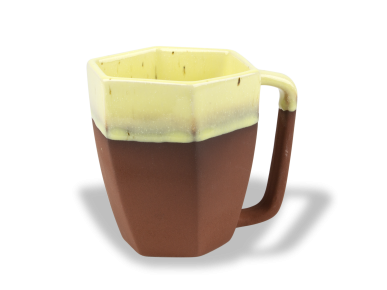 yellow enamelled mug with handle