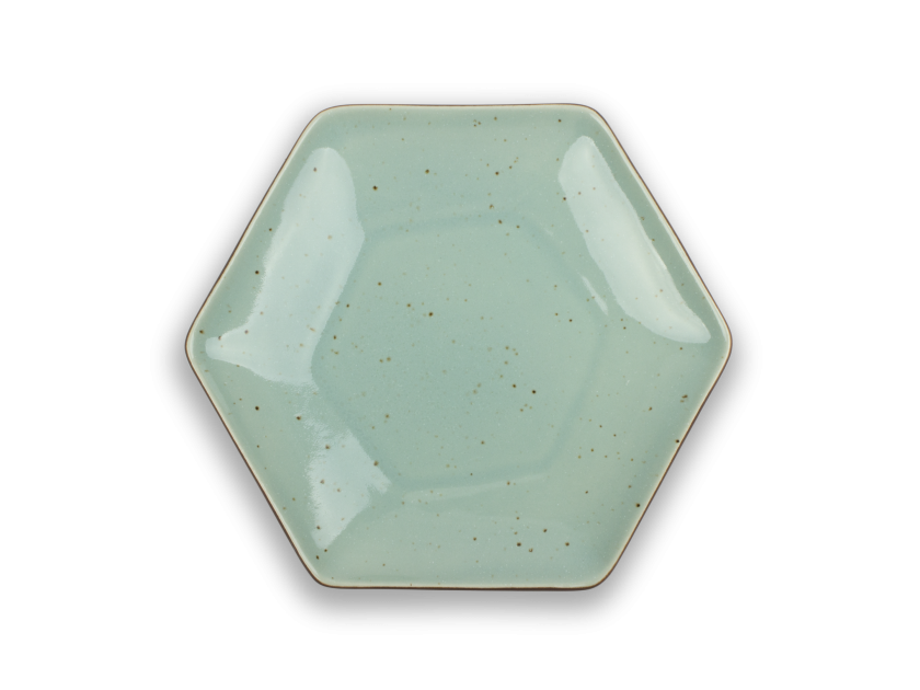 green enamelled hexagonal plate