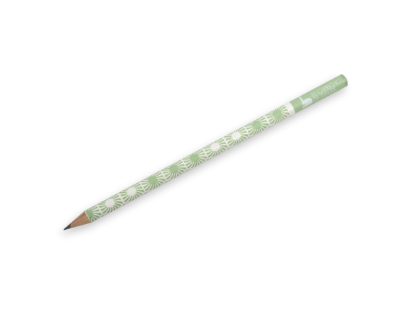 green pencil with printed hexagonal patterns