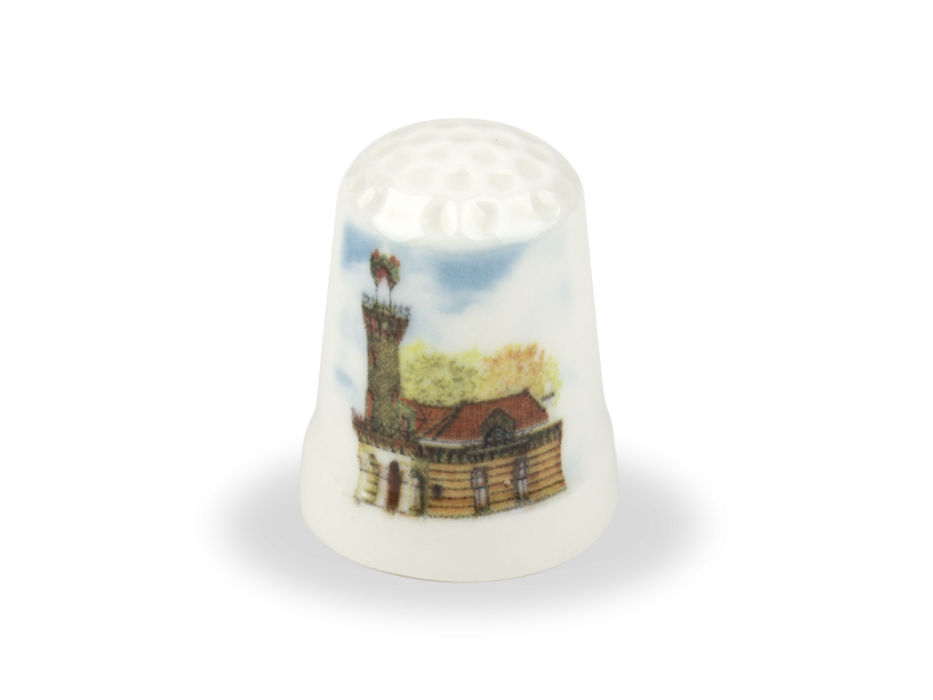 ceramic thimble with Gaudí's Capricho printed in colour
