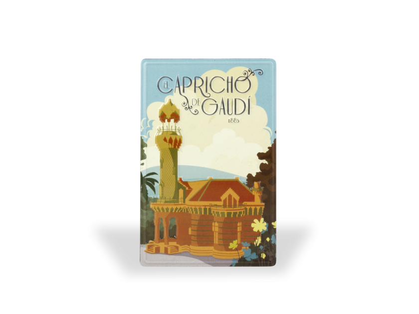 rectangular magnet showing a vintage drawing of Gaudí's Capricho