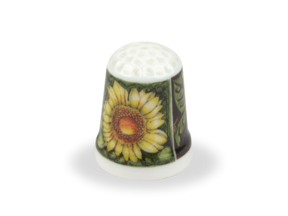ceramic thimble with a sunflower printed in colour