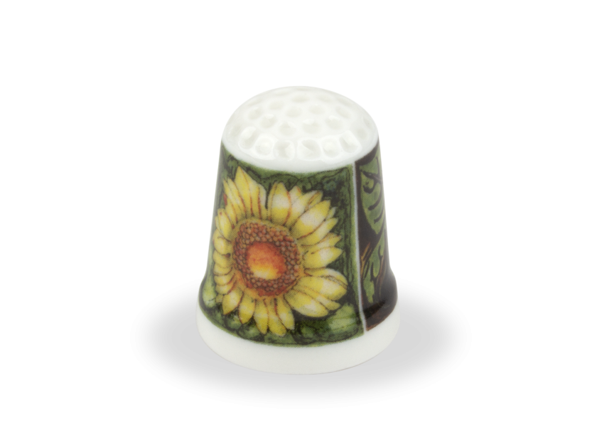 ceramic thimble with a sunflower printed in colour