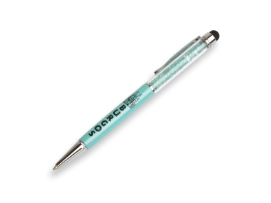 stylo bleu rempli de paillettes bleues