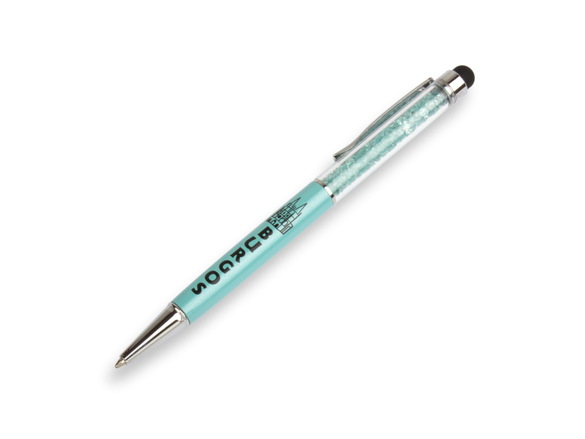 bolígrafo azul relleno de purpurina azul