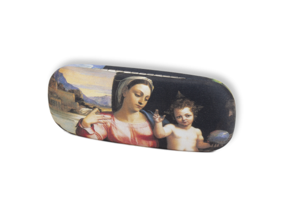 Funda de gafas decorada con una ilustración de una Virgen con el Niño