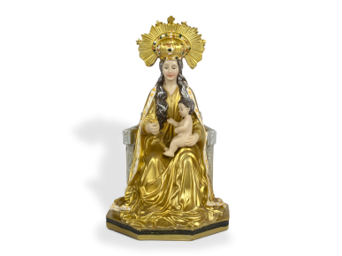 figurine dorée représentant une vierge à l'enfant