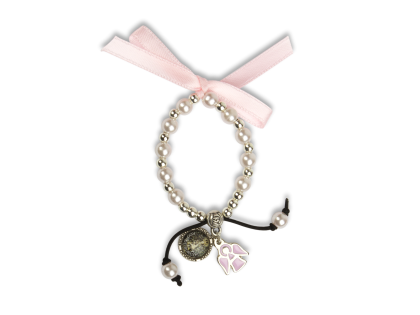 baby bracelet with pink ribbon