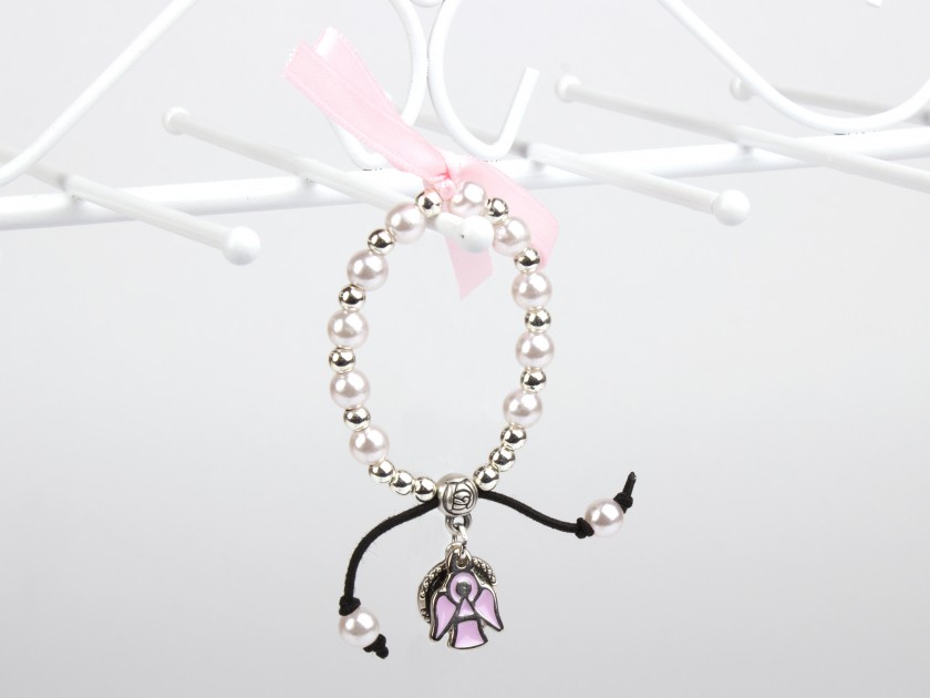 baby bracelet with pink ribbon