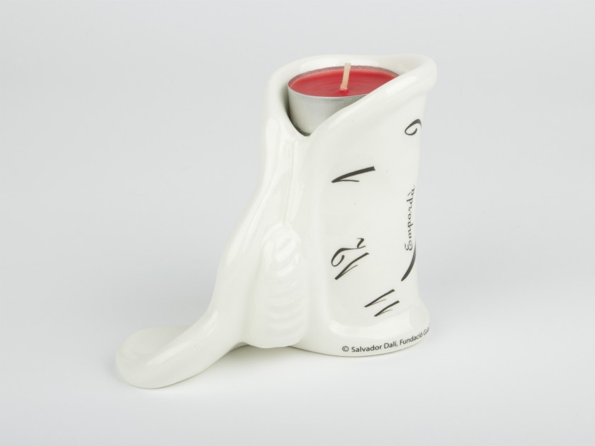 Black and white enamelled ceramic Candle holder with a candle