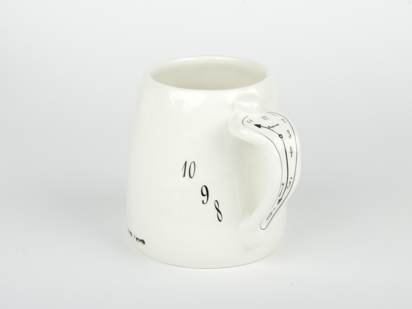 Large black and white glazed ceramic mug
