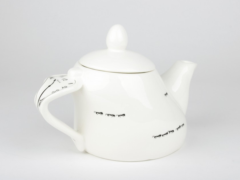 Black and white glazed ceramic teapot