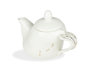White and gold glazed ceramic teapot