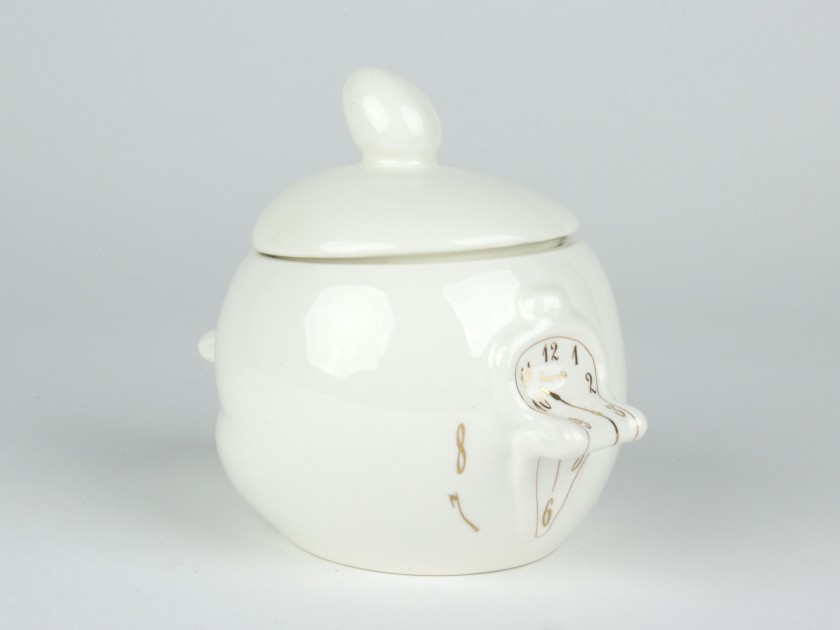 White and gold glazed ceramic sugar bowl