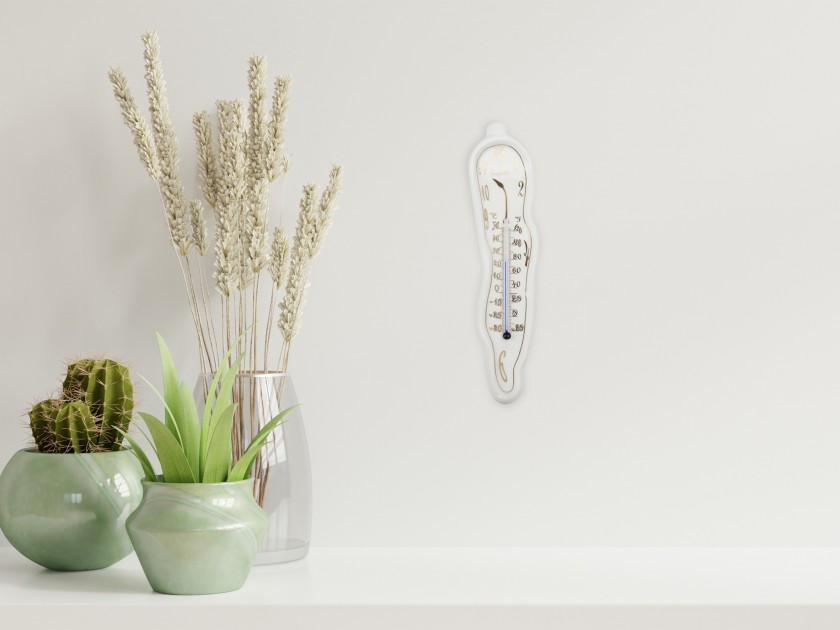 White and gold glazed ceramic thermometer