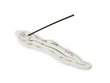 White and gold glazed ceramic incense holder with incense stick