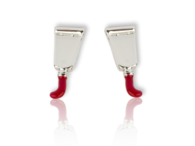 Silvery and red Enamel Paint Tube-shaped Earrings