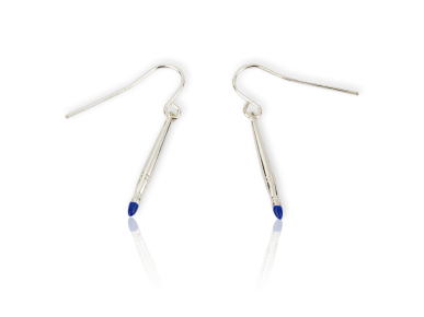 Silvery and blue Enamel Paint Brush-shaped Earrings