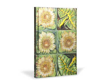 couverture d'un carnet montrant des fleurs et des feuilles de tournesol