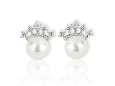 Faux Pearl Earrings topped with two little Crystal Crown